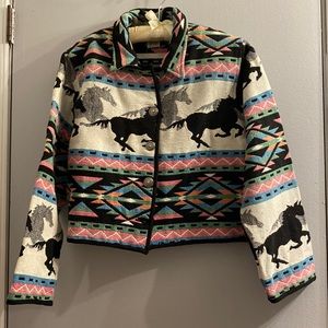 Women's Black and Multicolor Horse Pattern Blazer